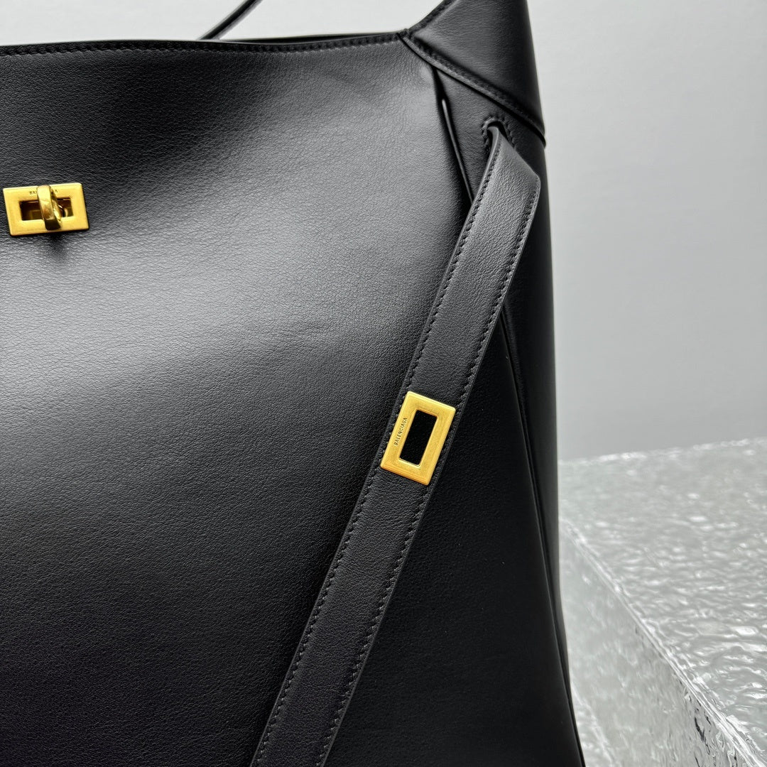 Balenciaga Bel Air Large Hobo Bag | Luxury Leather Shoulder Bag with Gold Turn-Lock