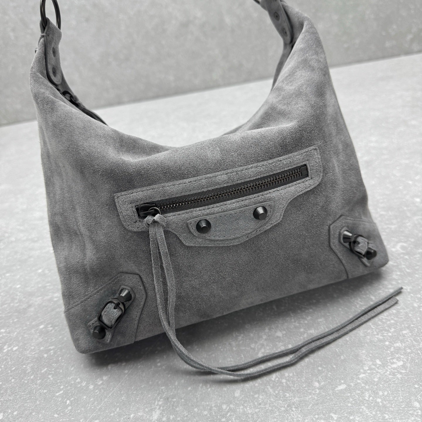 Balenciaga Le City Hobo Storm Grey Suede Bag