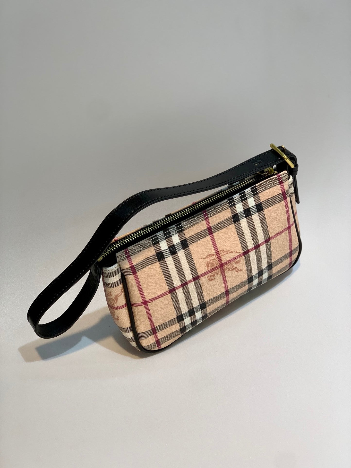 Burberry Nova Check Shoulder Bag Beige Coated Canvas with Black Leather Strap