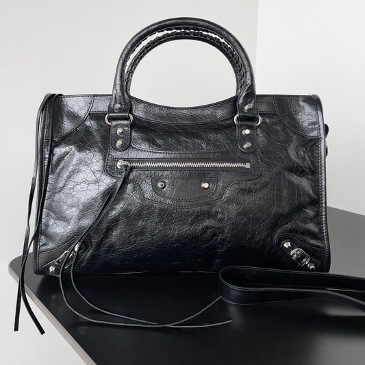 Balenciaga Le City Black Leather Studded Handbag