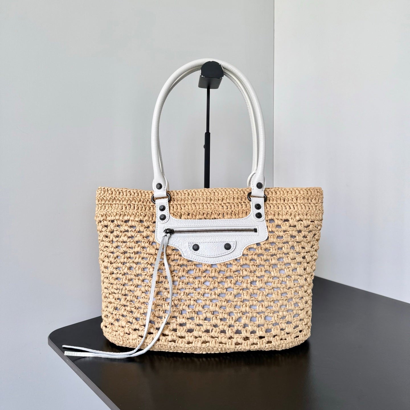 Balenciaga Le City Basket Small Raffia & Leather Bag