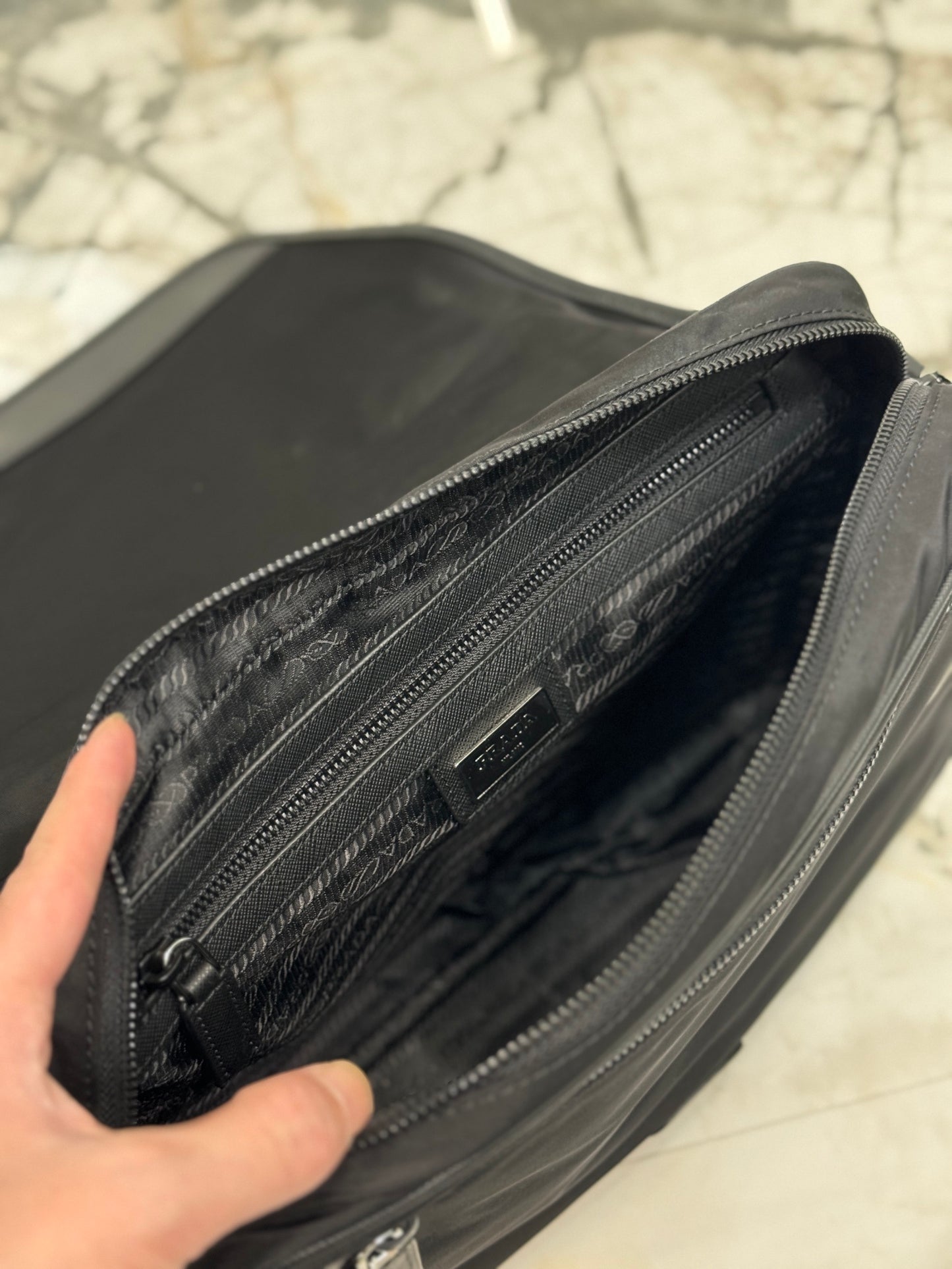 Prada Re-Nylon & Saffiano Leather Messenger Bag 2VD039 – Black with Removable Zip Pouch