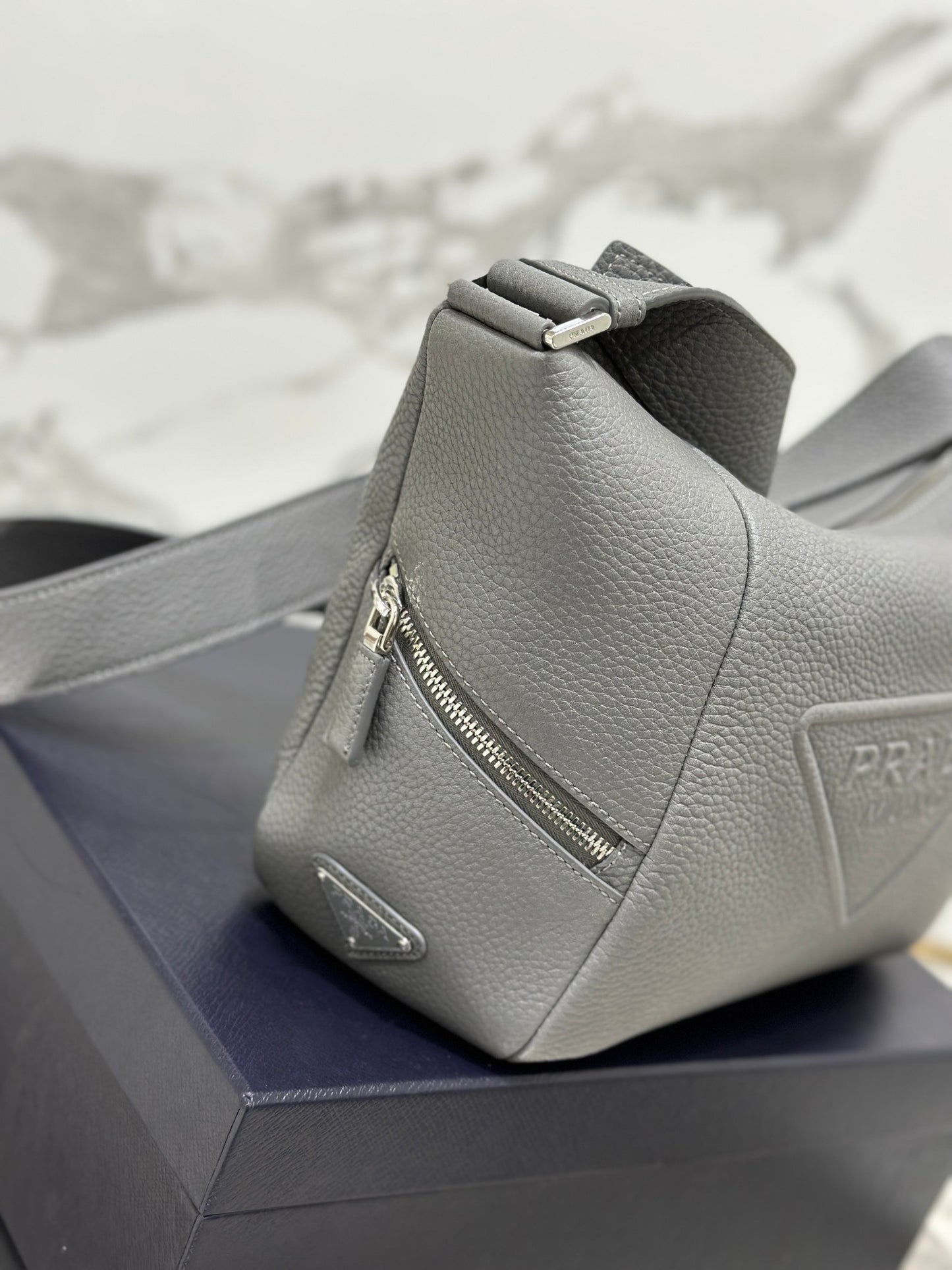 Prada Vitello Daino Leather Shoulder Bag – Grey