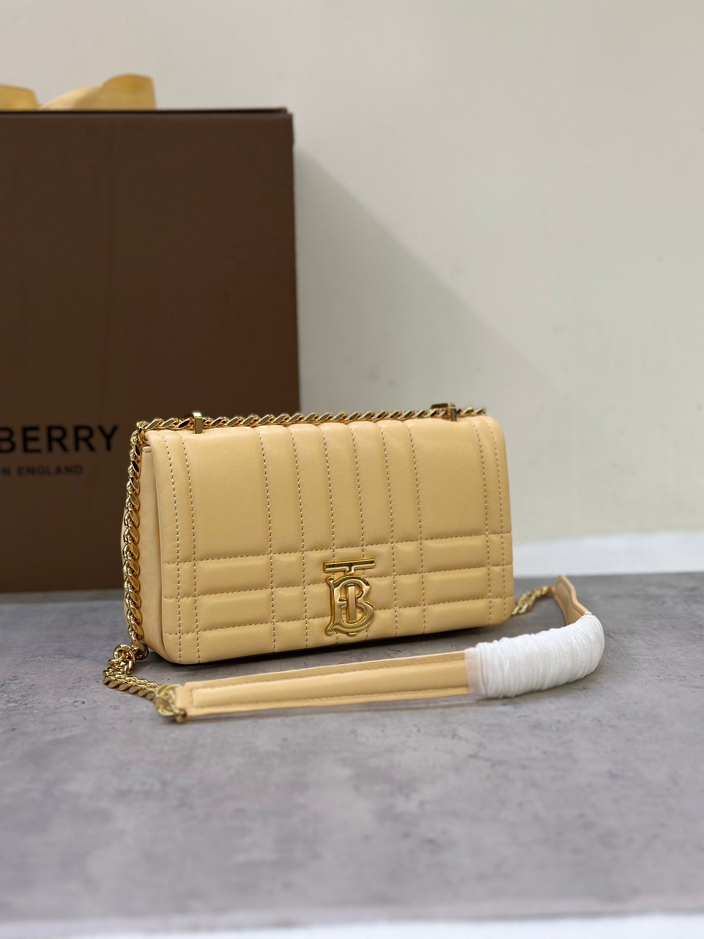 Burberry Lola Mini Bag Pale Vanilla Quilted Leather Luxury Handbag