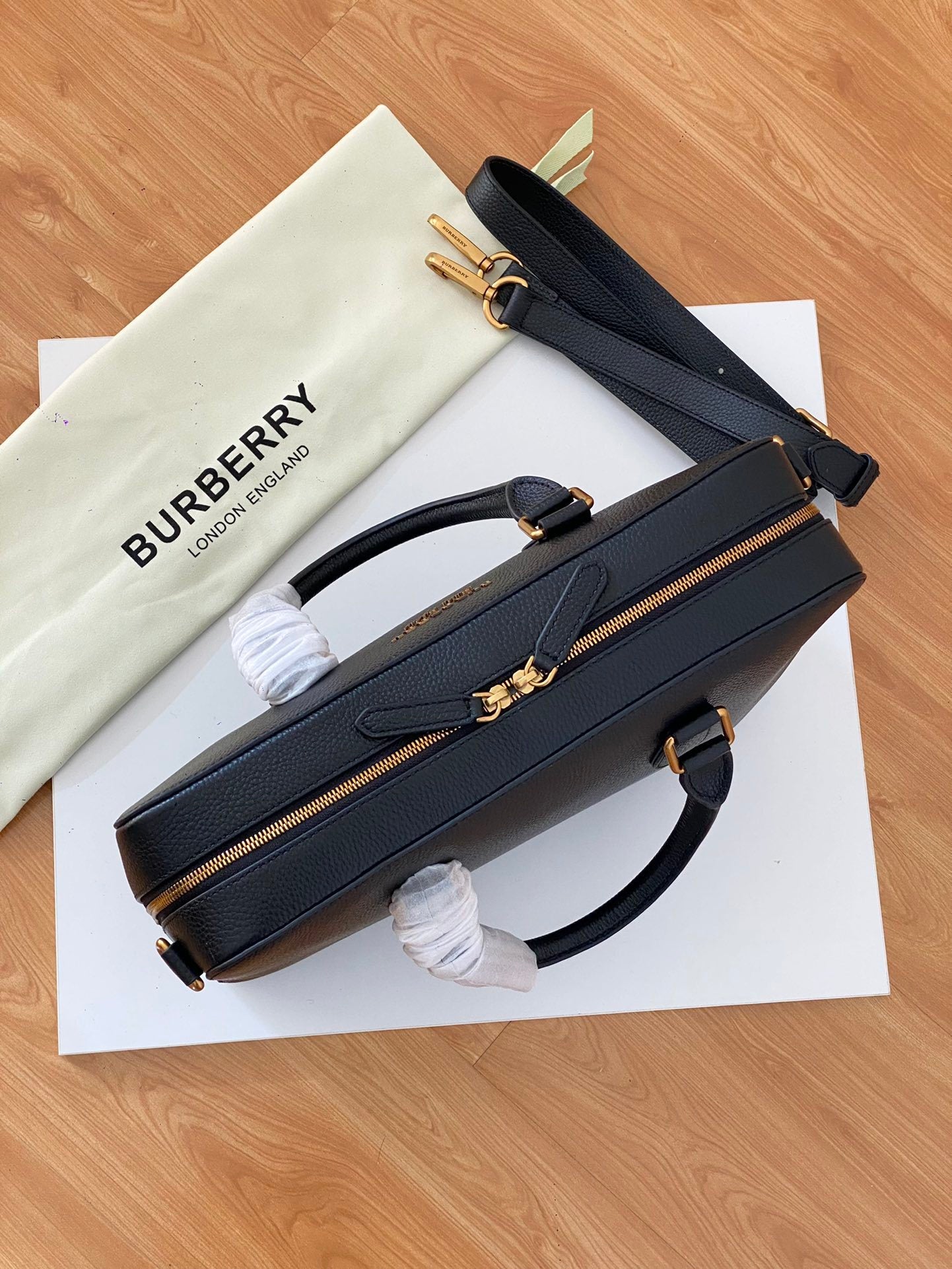 Burberry Black Grain Leather Briefcase with Gold Hardware