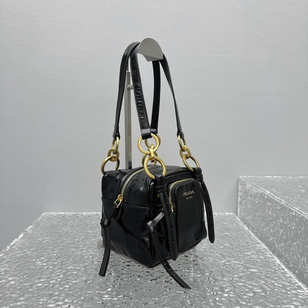 Prada Dangle Black Leather Top-Handle Mini Bag