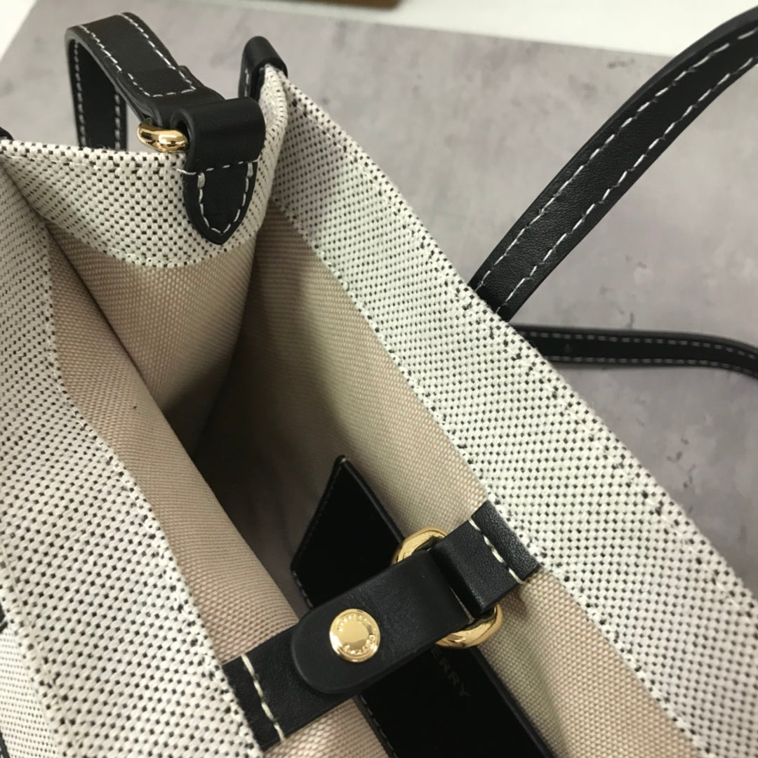 Burberry Mini Freya Tote Bag Two-Tone Canvas & Leather Handbag