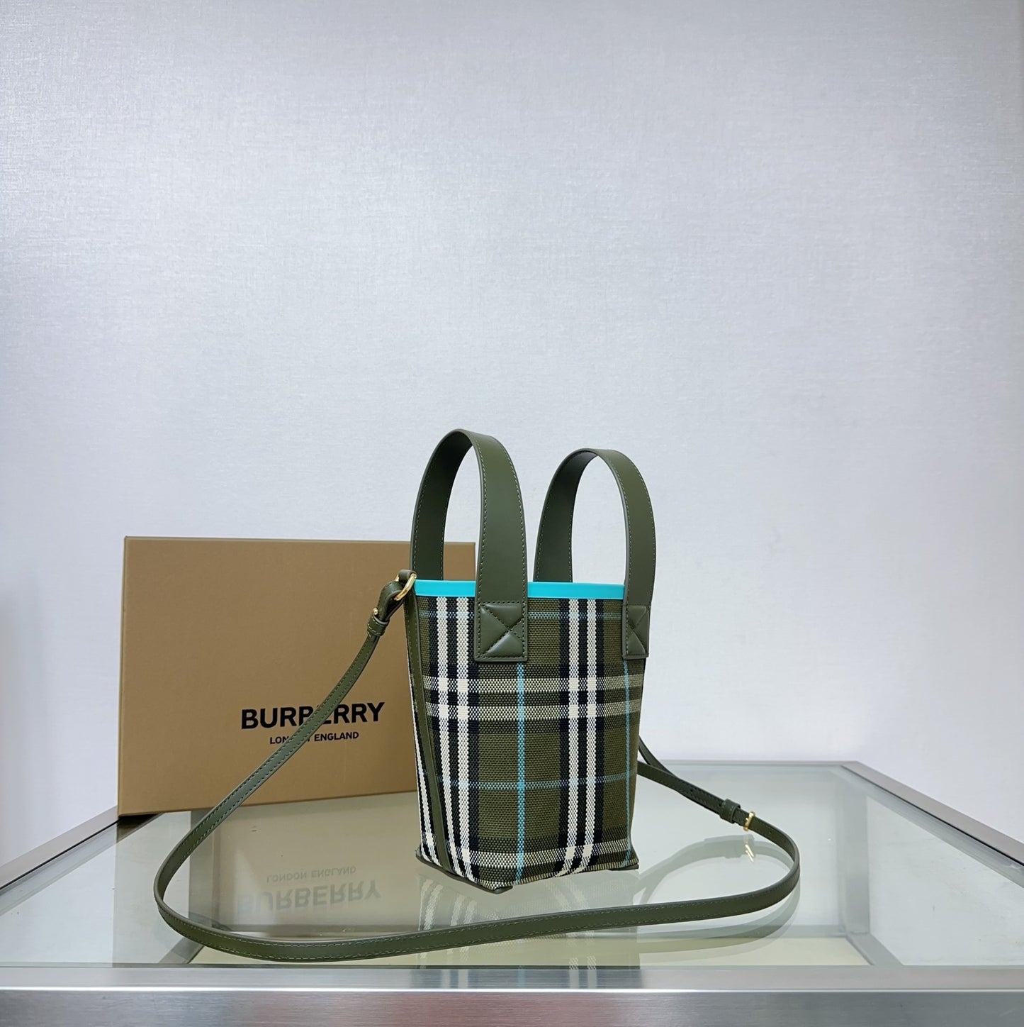 Burberry Women's Mini London Tote Bag in Olive Green Cotton Canvas