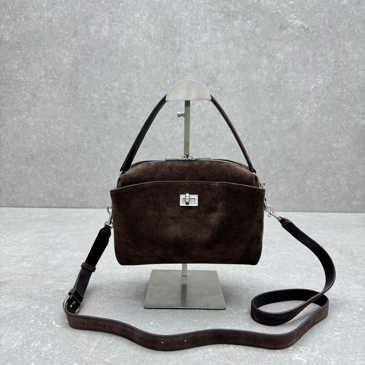 Balenciaga Rodeo Suede Camera Bag Brown Calfskin