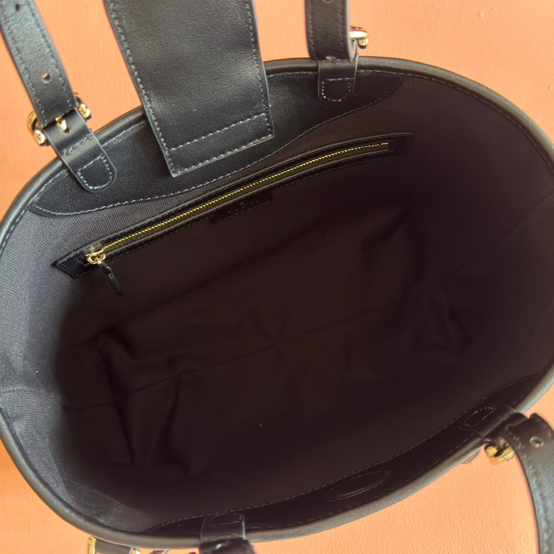 Gucci GG Emblem Medium Tote Bag in Black Embossed Leather