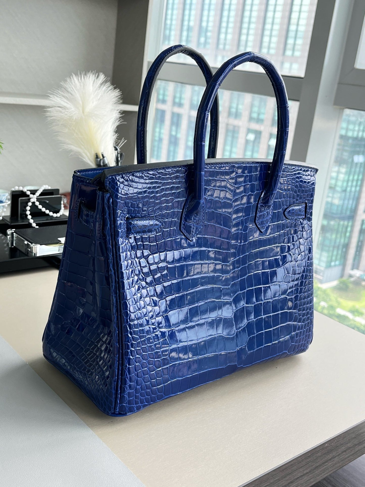 Hermès Birkin 35 Shiny Royal Blue Porosus Crocodile