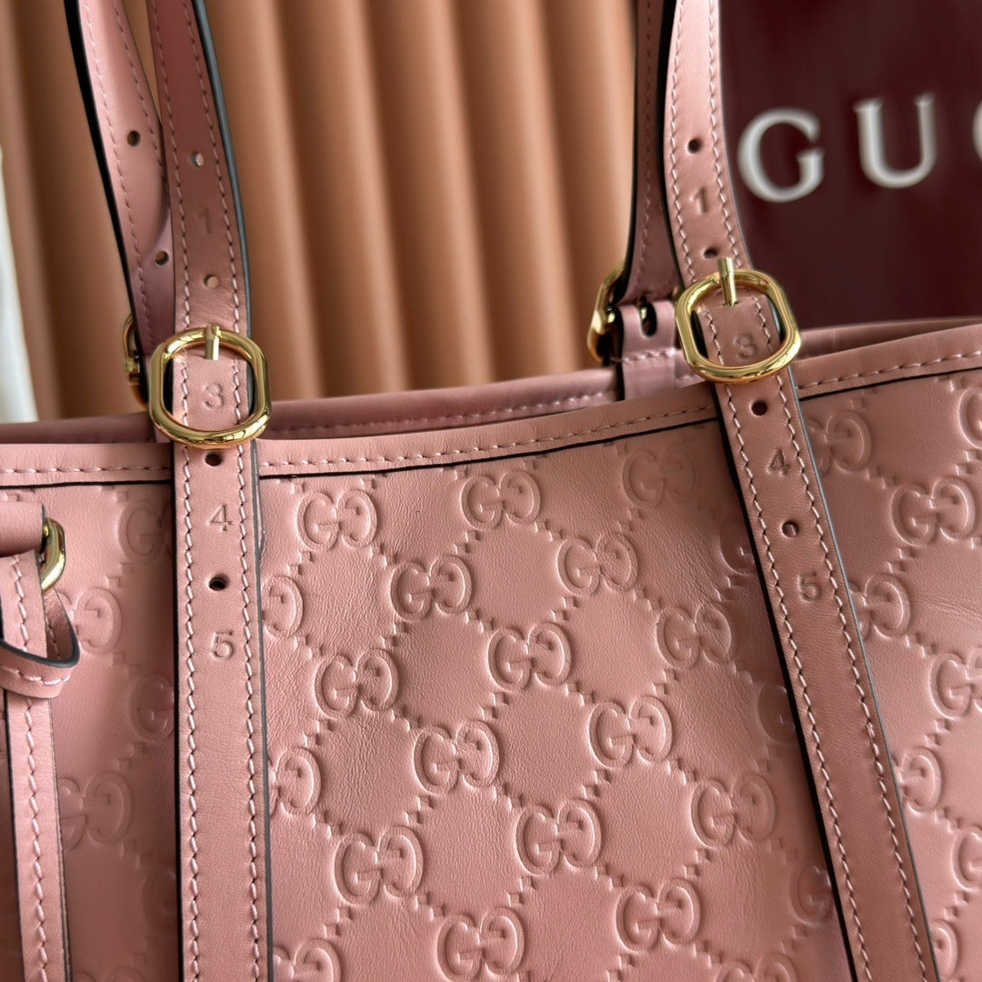 Gucci GG Emblem Medium Tote Bag in Pink Leather