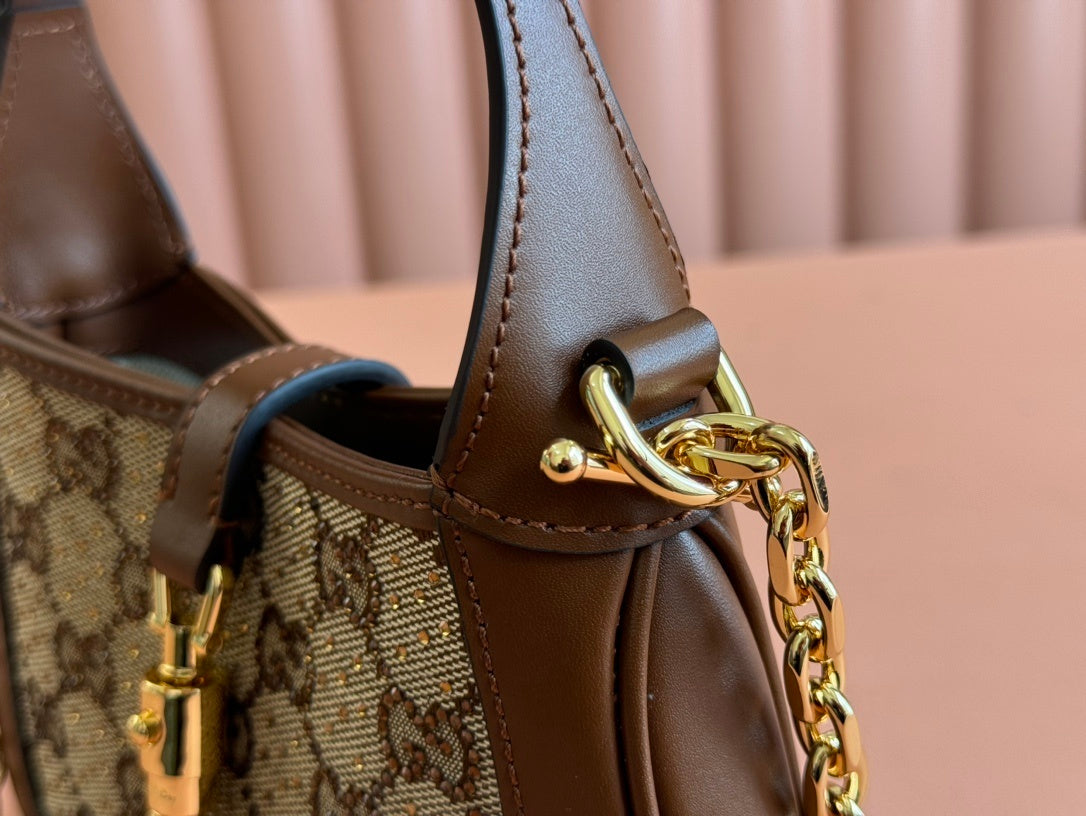 Gucci Jackie 1961 Mini Shoulder Bag in Camel & Ebony GG Canvas