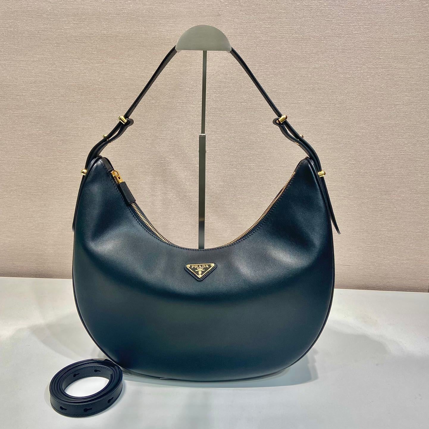 Prada Arqué Leather Shoulder Bag – Black