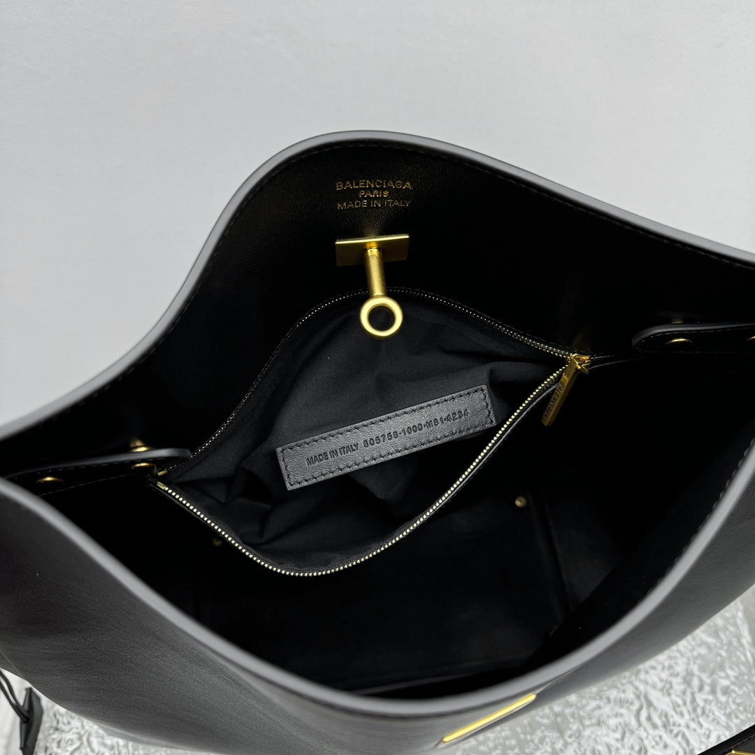 Balenciaga Bel Air Large Hobo Bag | Luxury Leather Shoulder Bag with Gold Turn-Lock