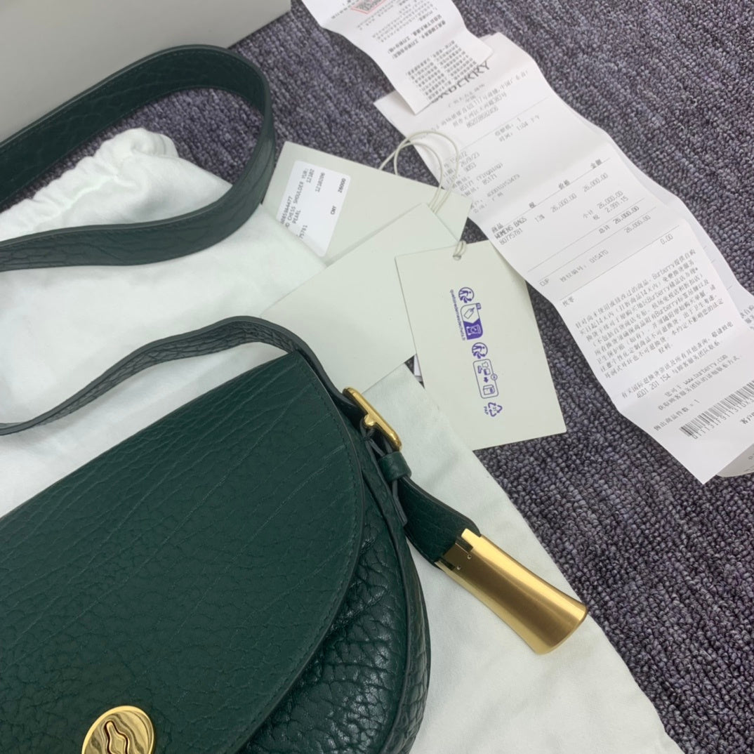 Burberry Chess Small Satchel Dark Green Leather Luxury Handbag