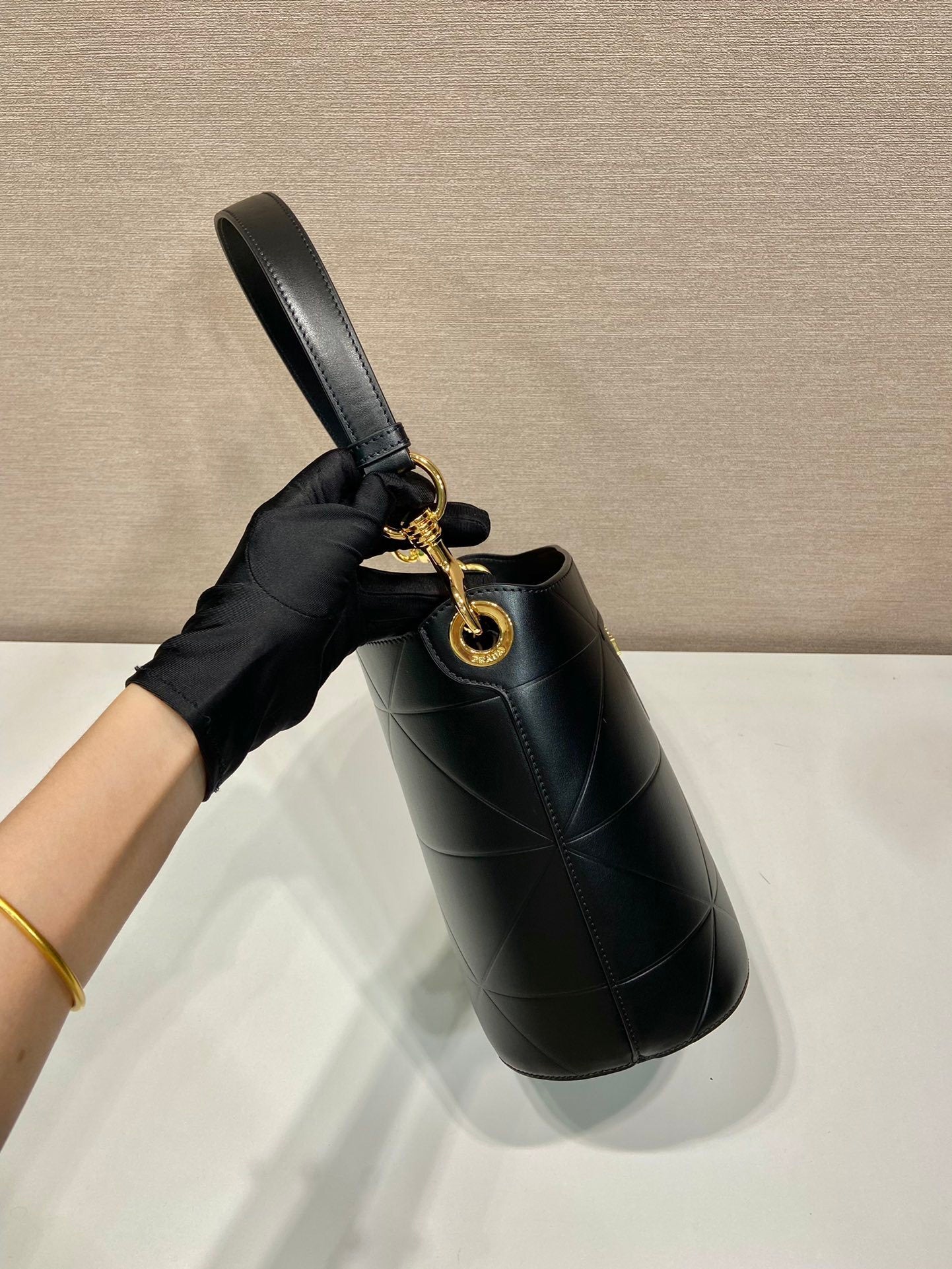 Prada Symbole Black Leather Bucket Bag