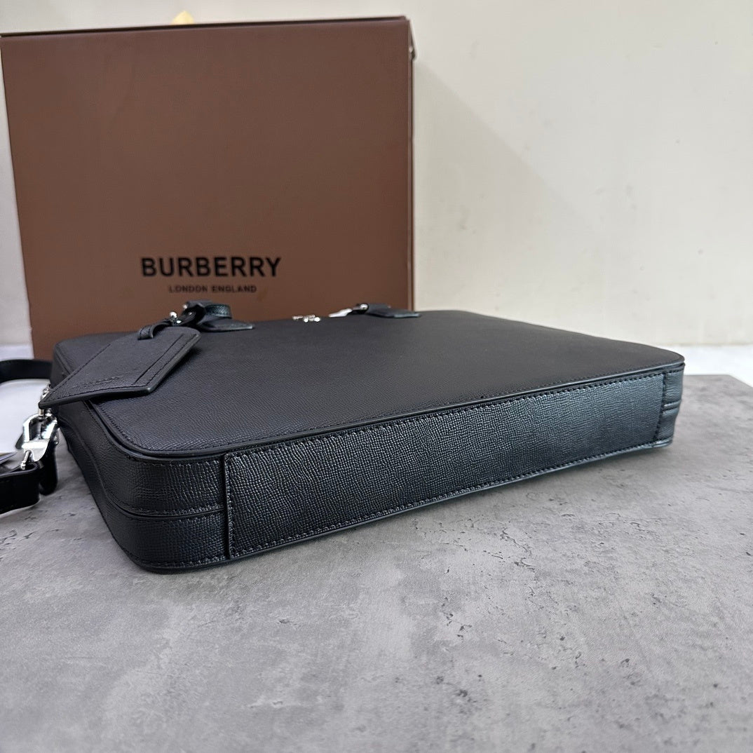 Burberry Slim Ainsworth Grainy Calf Leather Briefcase in Black