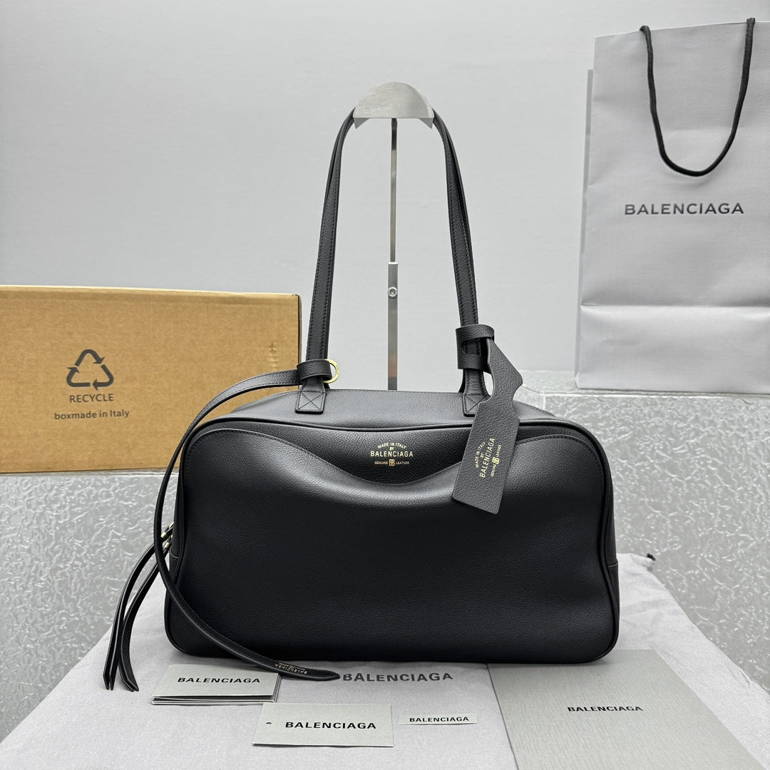 Balenciaga Carrie Medium Black Leather Bowling Bag