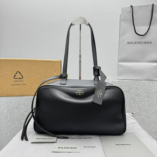 Balenciaga Carrie Medium Black Leather Bowling Bag