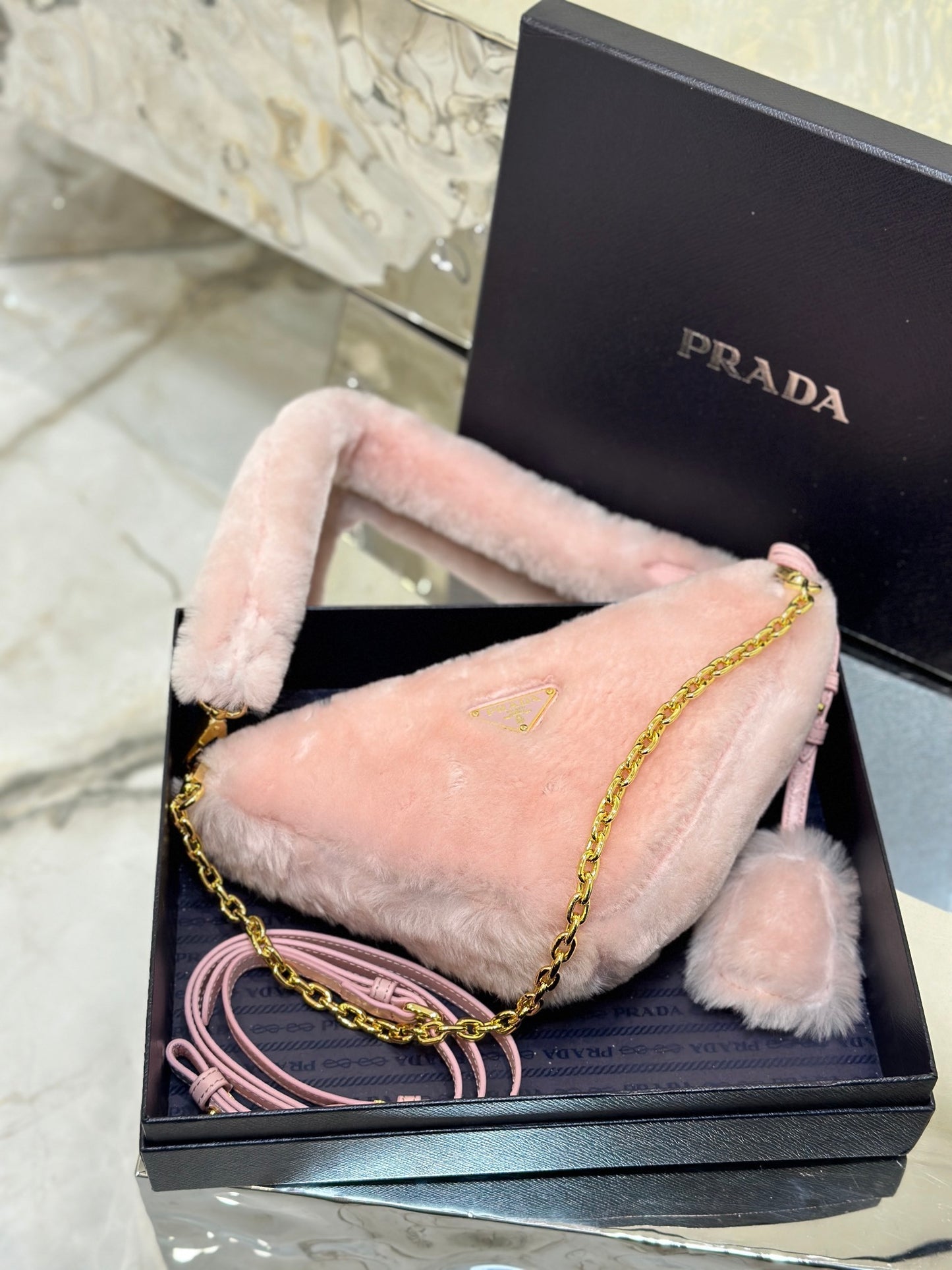 Prada Re-Edition 2005 Mini Shearling Shoulder Bag – Pink