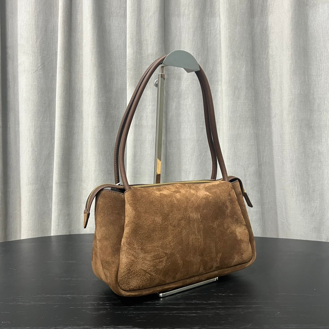 Prada Darling Medium Cocoa Brown Suede Shoulder Bag