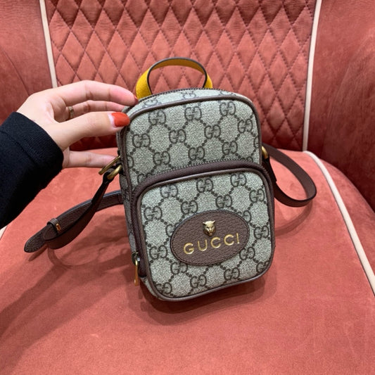 Gucci Neo Vintage GG Supreme Mini Crossbody Bag in Brown Canvas & Leather