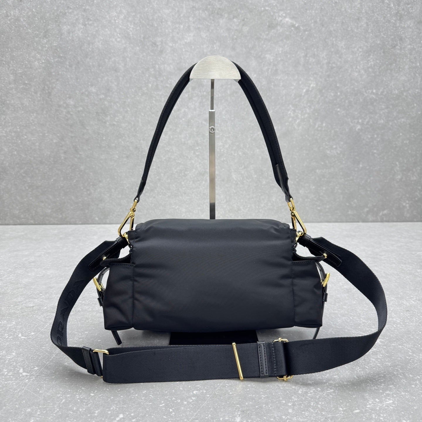Prada Explore Medium Re-Nylon Black Shoulder Bag with Leather Trim