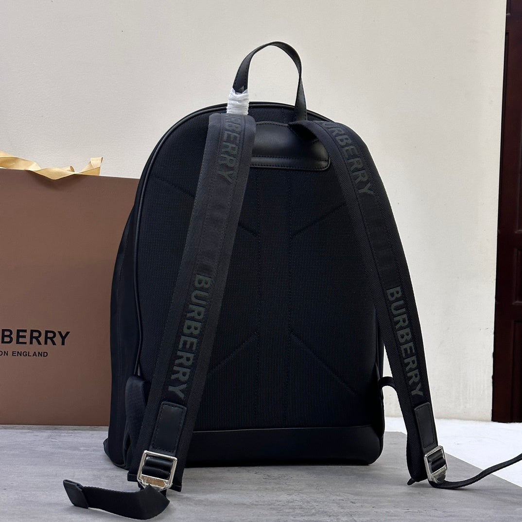 Burberry Black Nylon Backpack with Raised Logo and Leather Trim