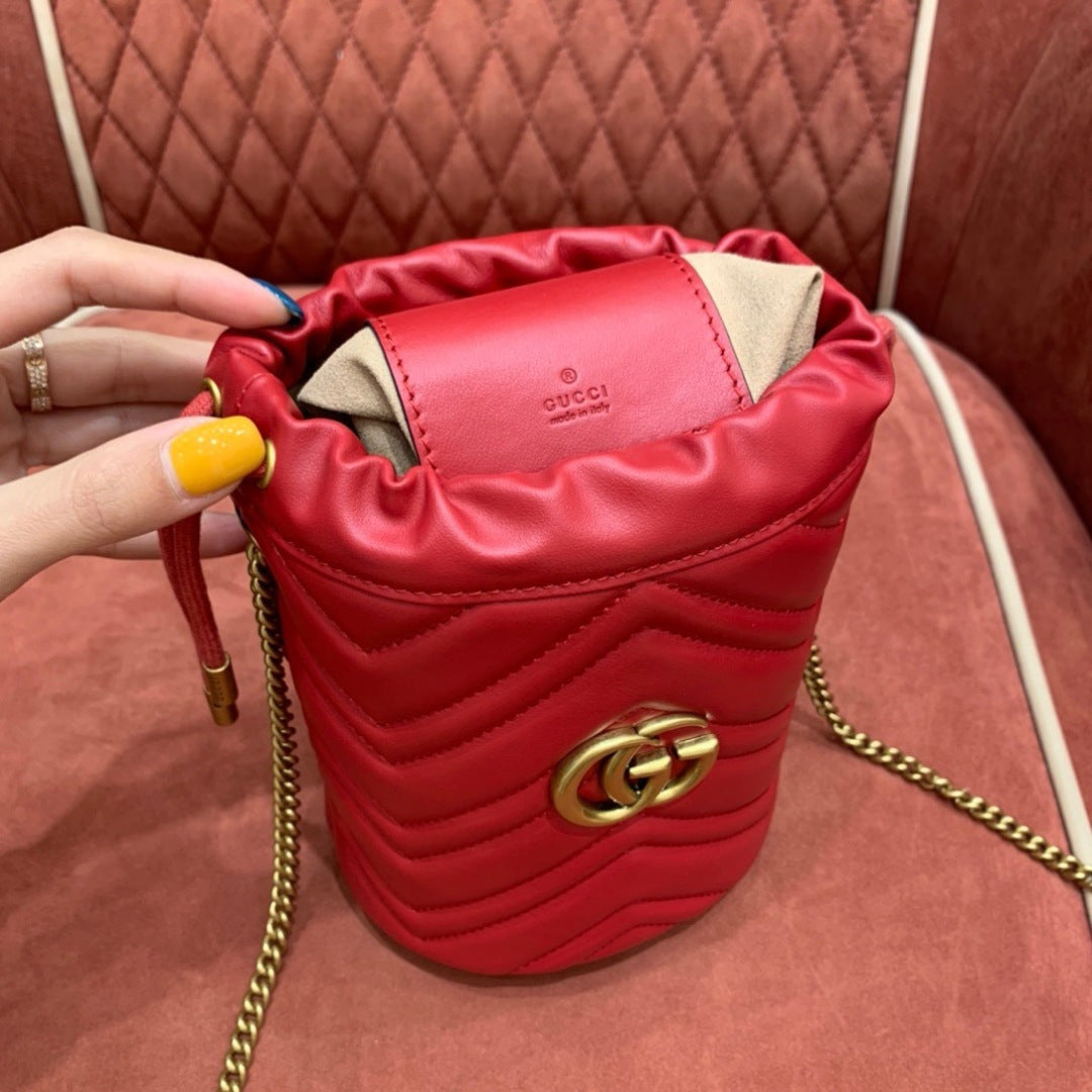 Gucci GG Marmont Mini Bucket Bag in Red Matelassé Leather