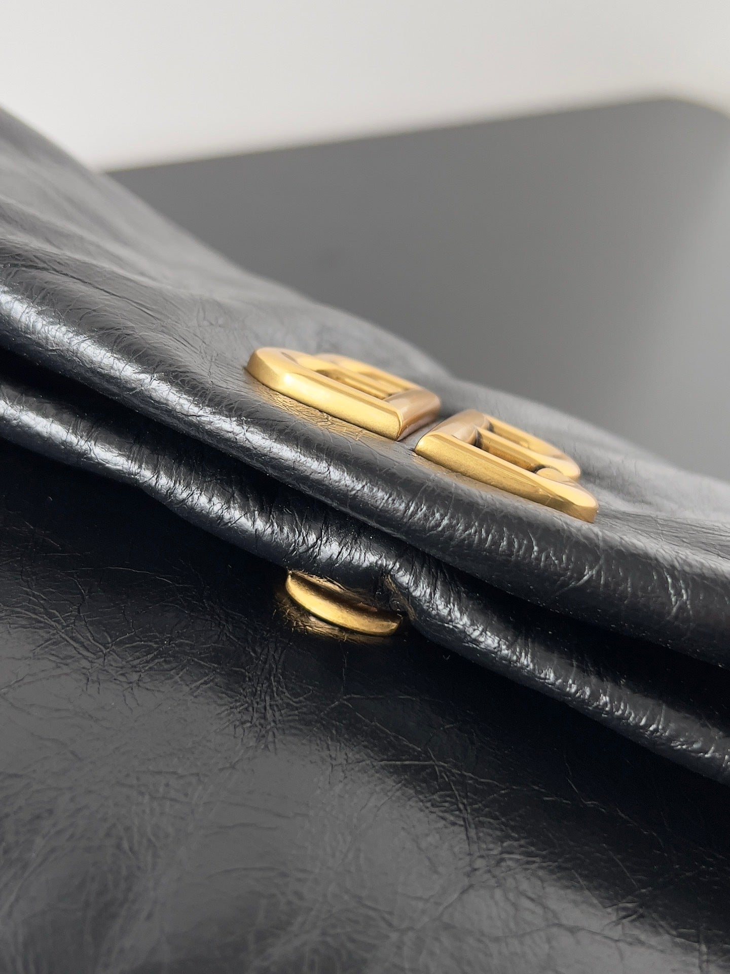 Balenciaga Monaco Black Crinkled Calfskin Shoulder Bag