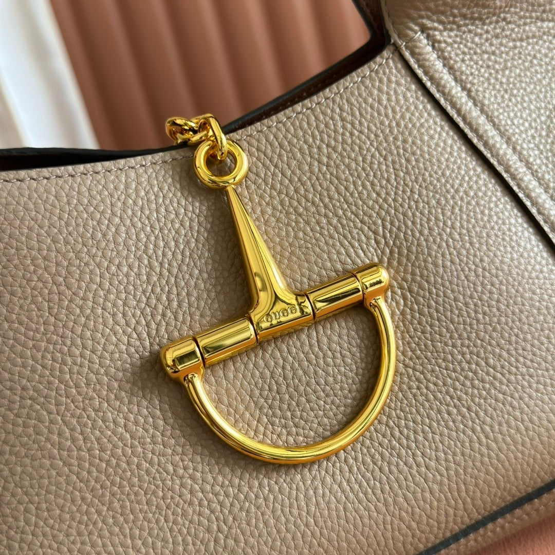 Gucci Softbit Grained Calf Leather Bag with Gold Half Horsebit Hardware