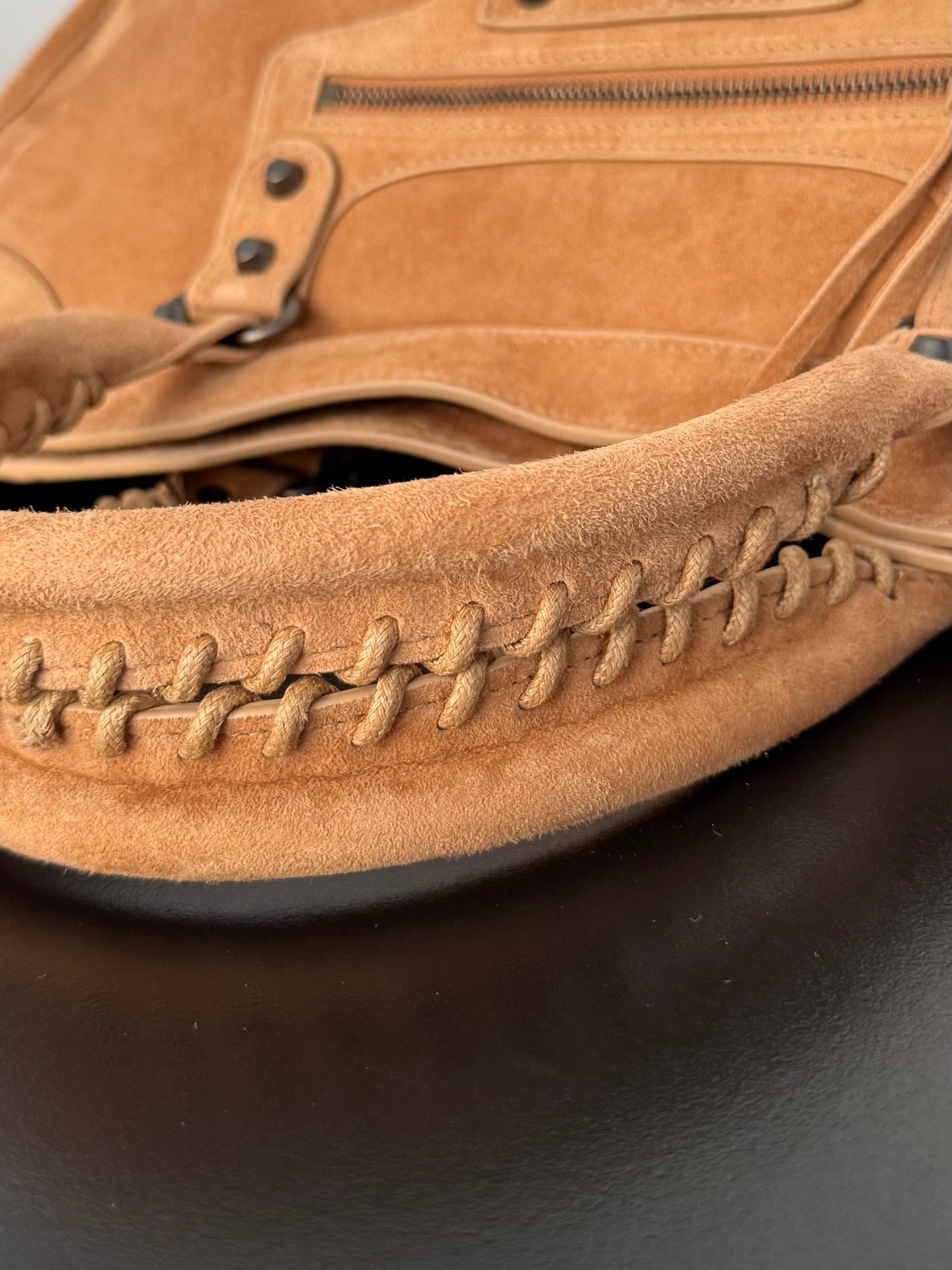 Balenciaga Le City Camel Suede Studded Bag