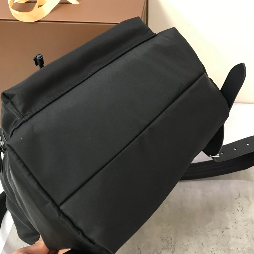 Burberry Logo Print Nylon Rucksack Black Backpack with Leather Straps
