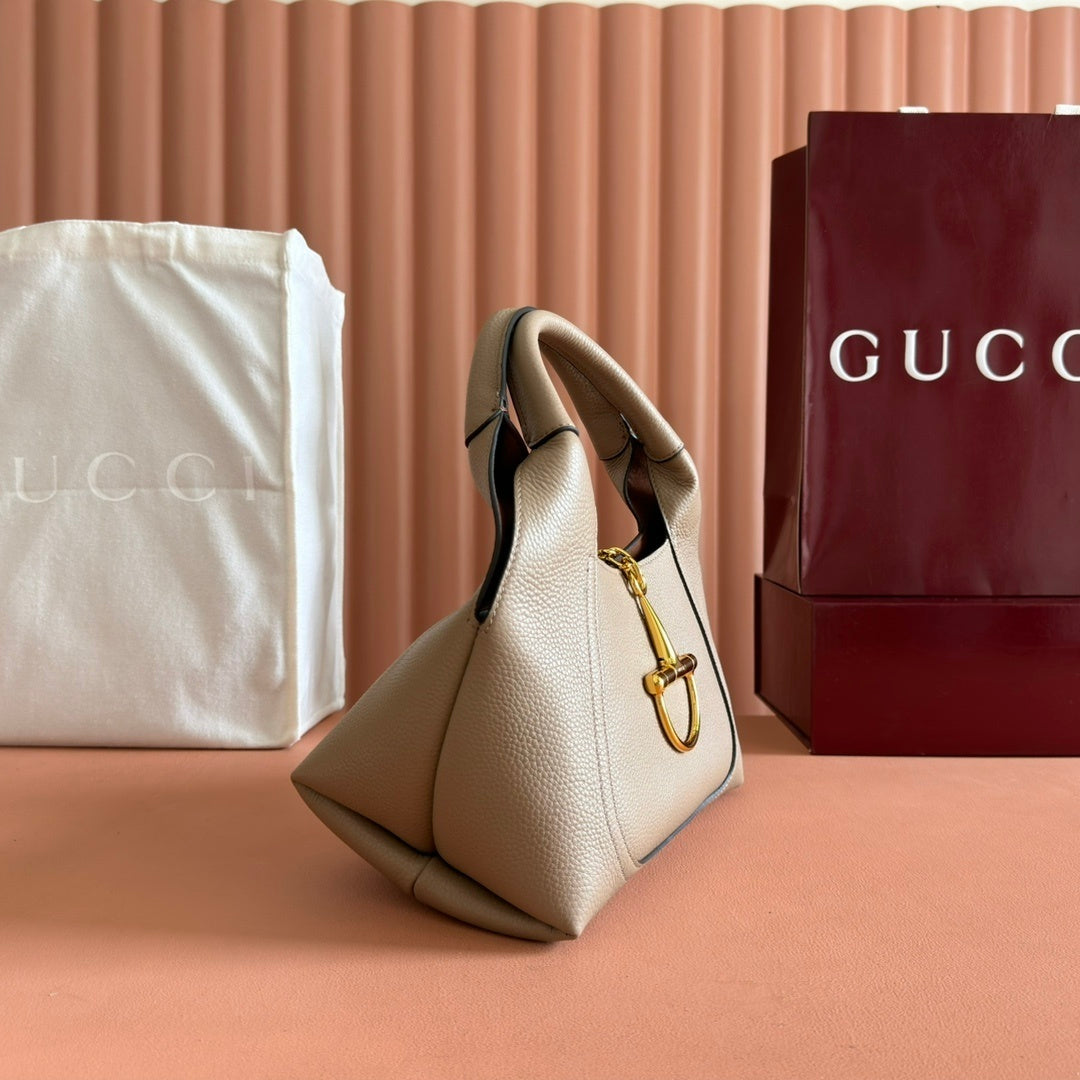 Gucci Softbit Grained Calf Leather Bag with Gold Half Horsebit Hardware