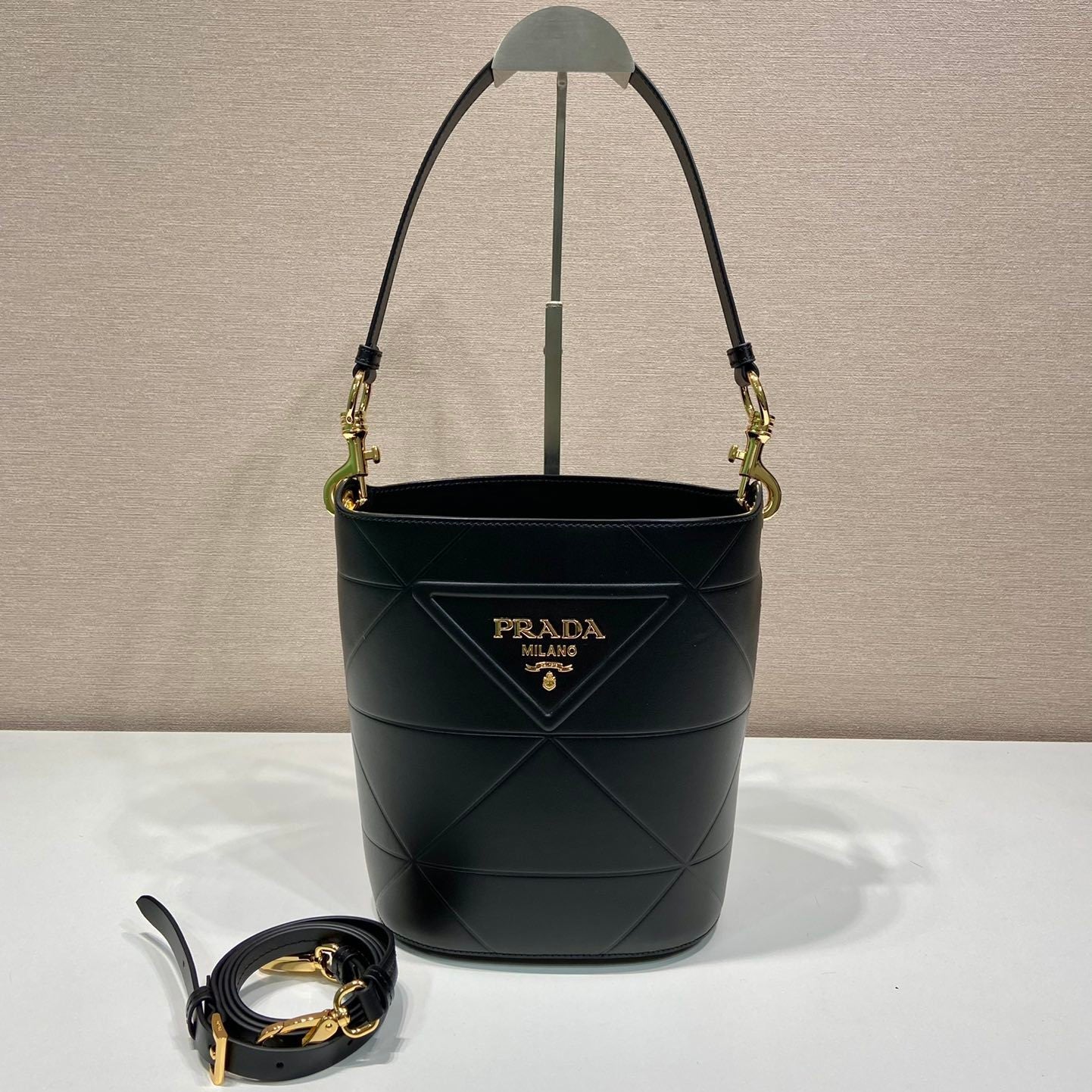 Prada Symbole Black Leather Bucket Bag