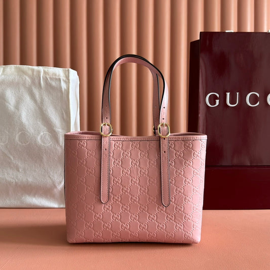 Gucci GG Emblem Medium Tote Bag in Pink Leather