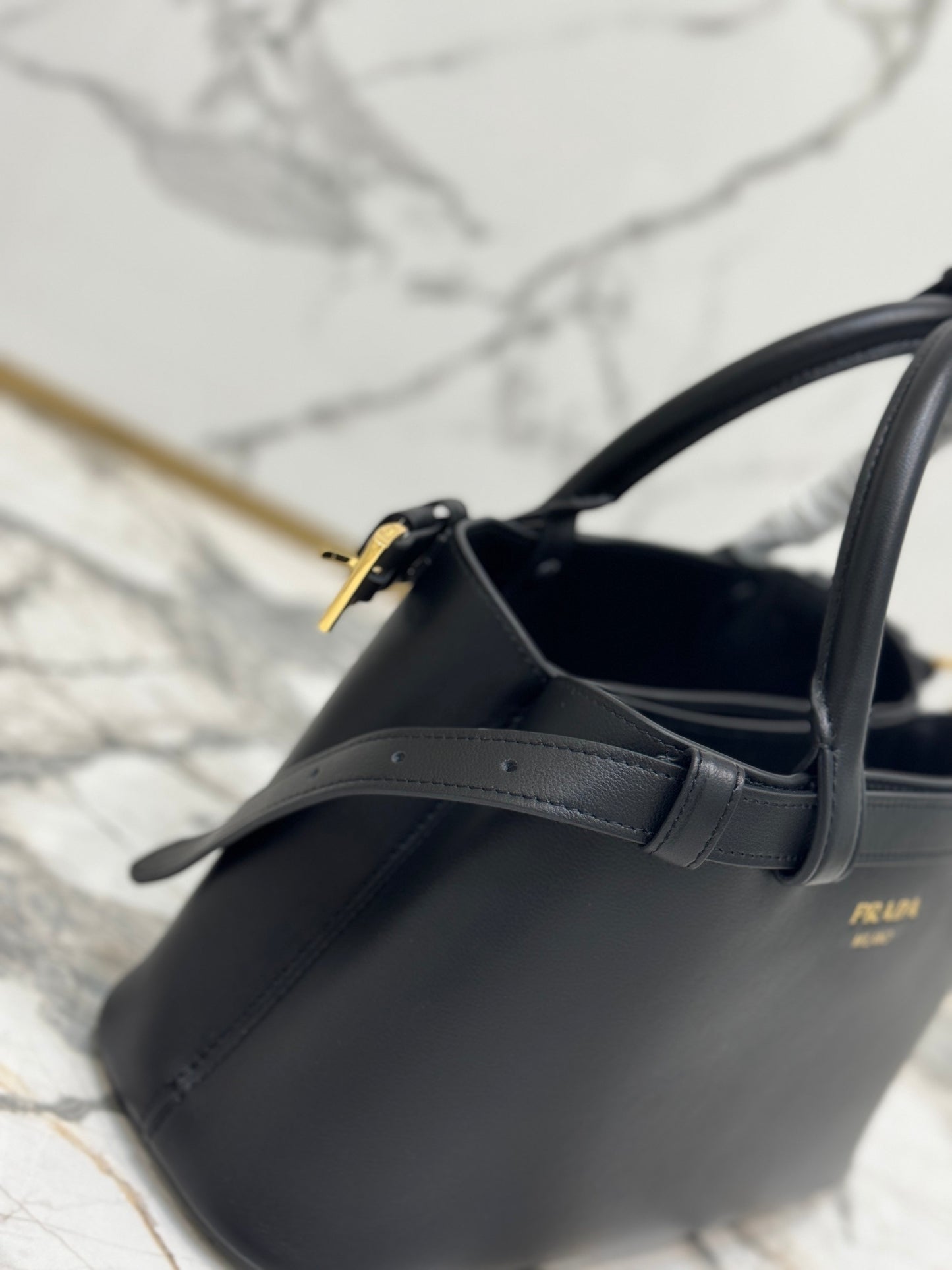 Prada Buckle Small Leather Tote Bag – Black