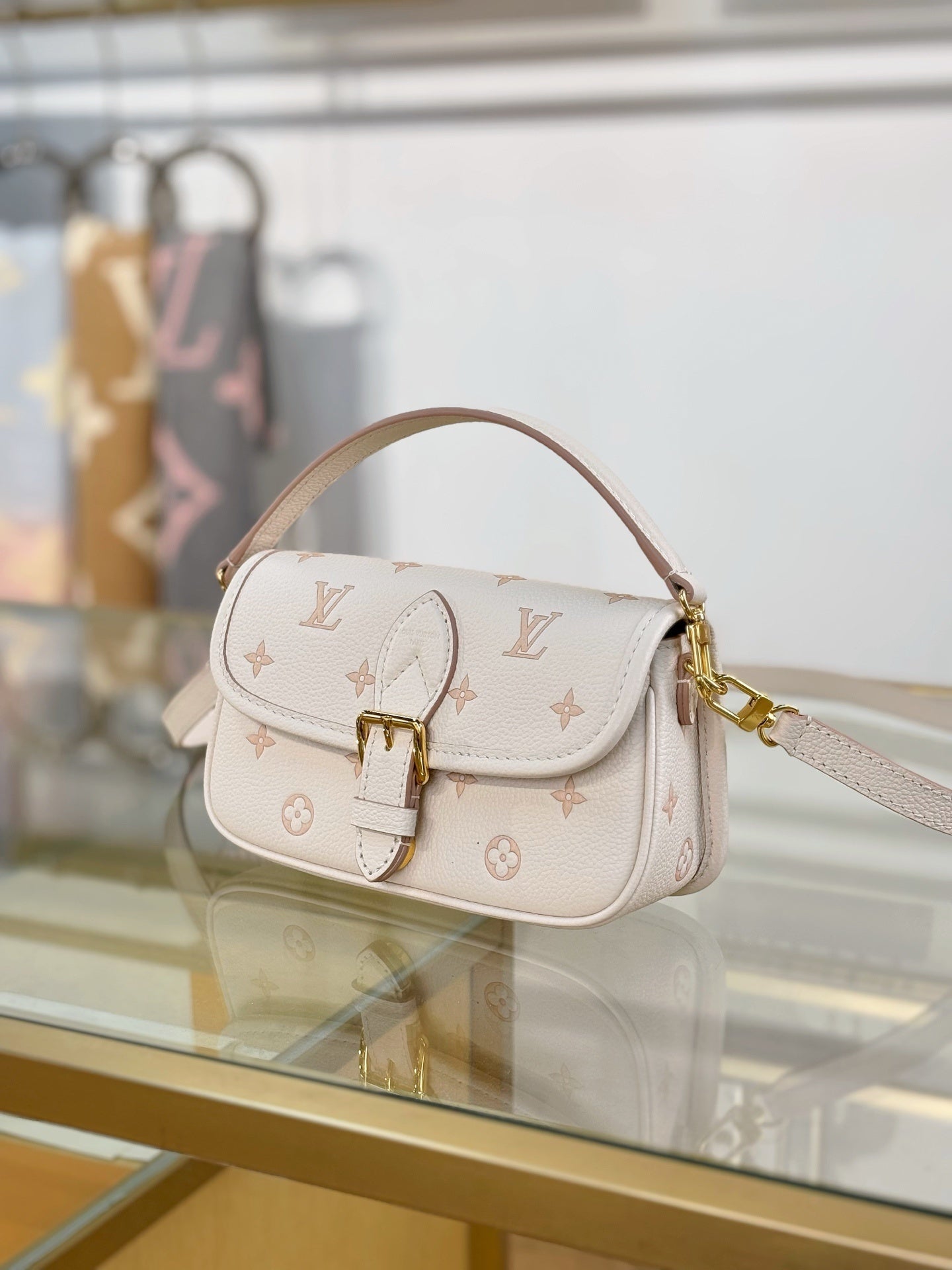 Louis Vuitton Nano Diane Bag in Bicolor Monogram Empreinte Leather (Creme & Pink)