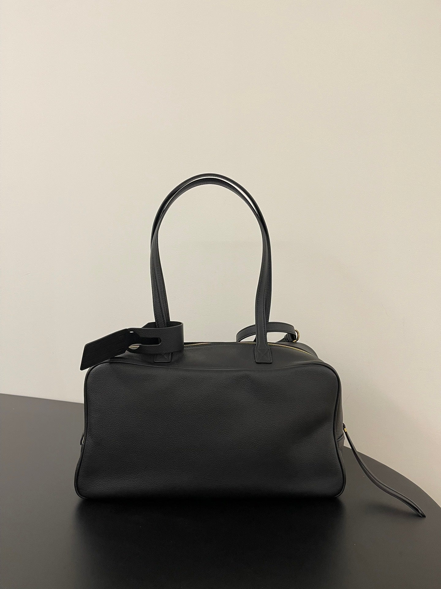 Balenciaga Carrie Bowling Bag Black Textured Leather