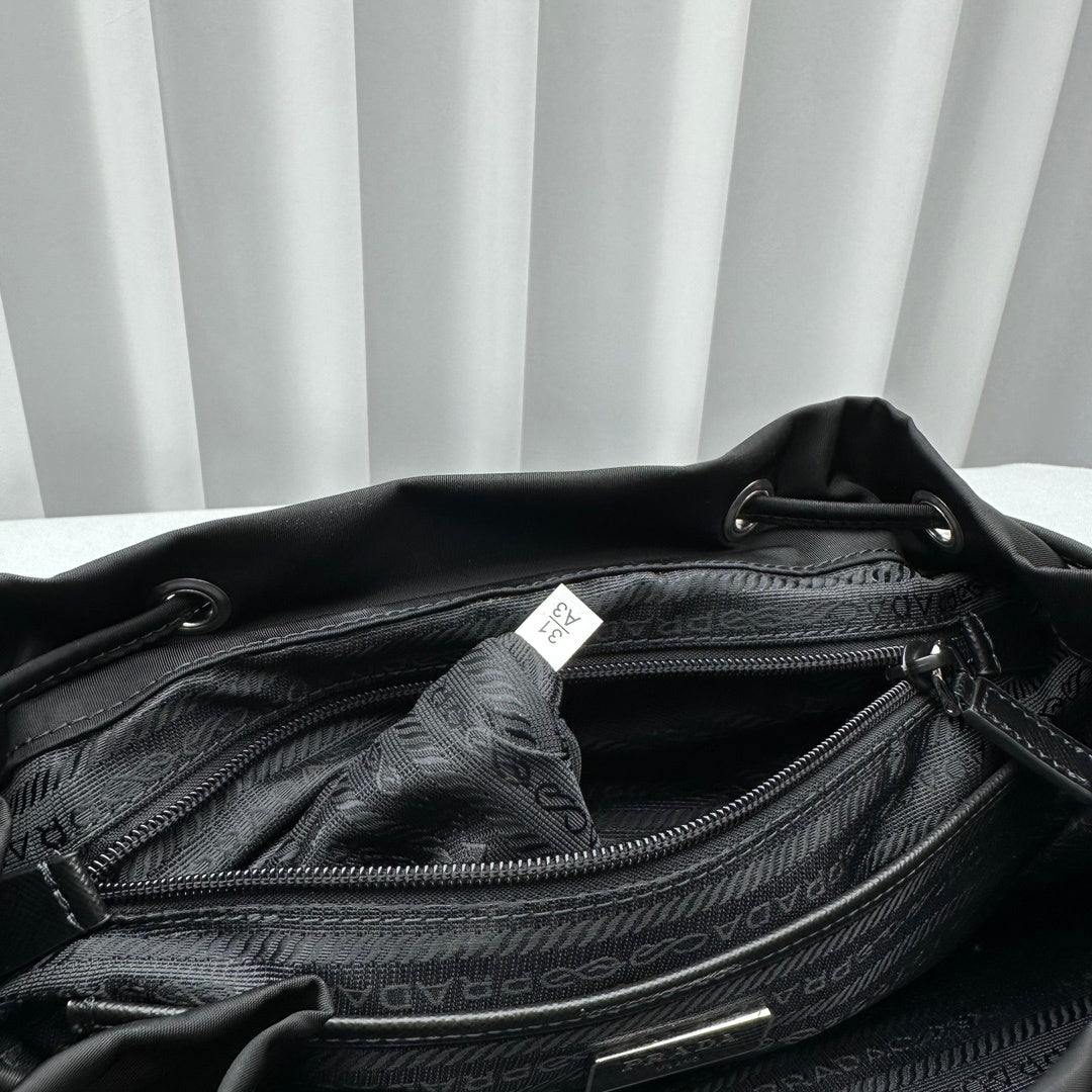 Black Prada Re-Nylon Backpack with Detachable Pouch