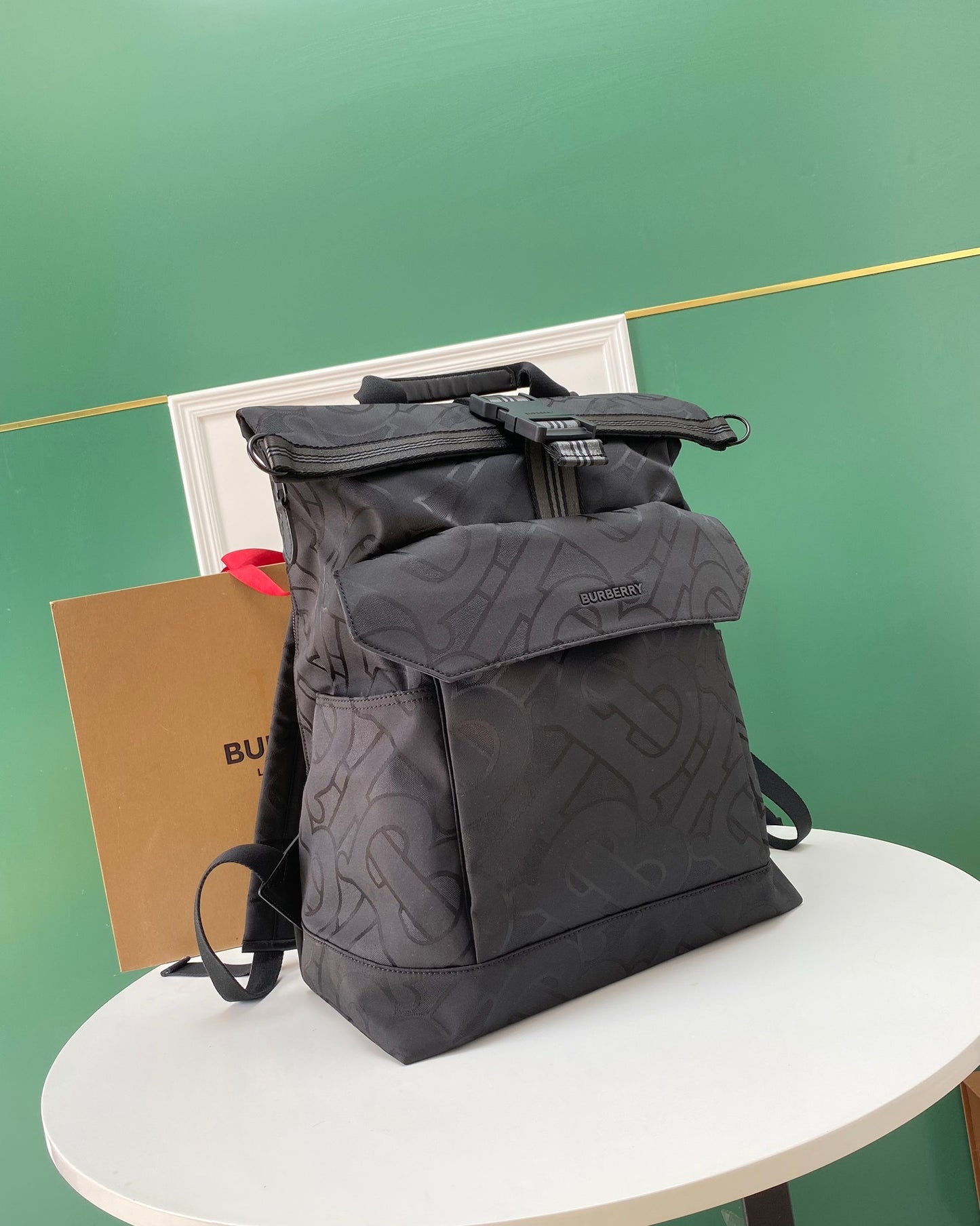 Burberry Orville Monogram Jacquard Backpack with Foldover Flap