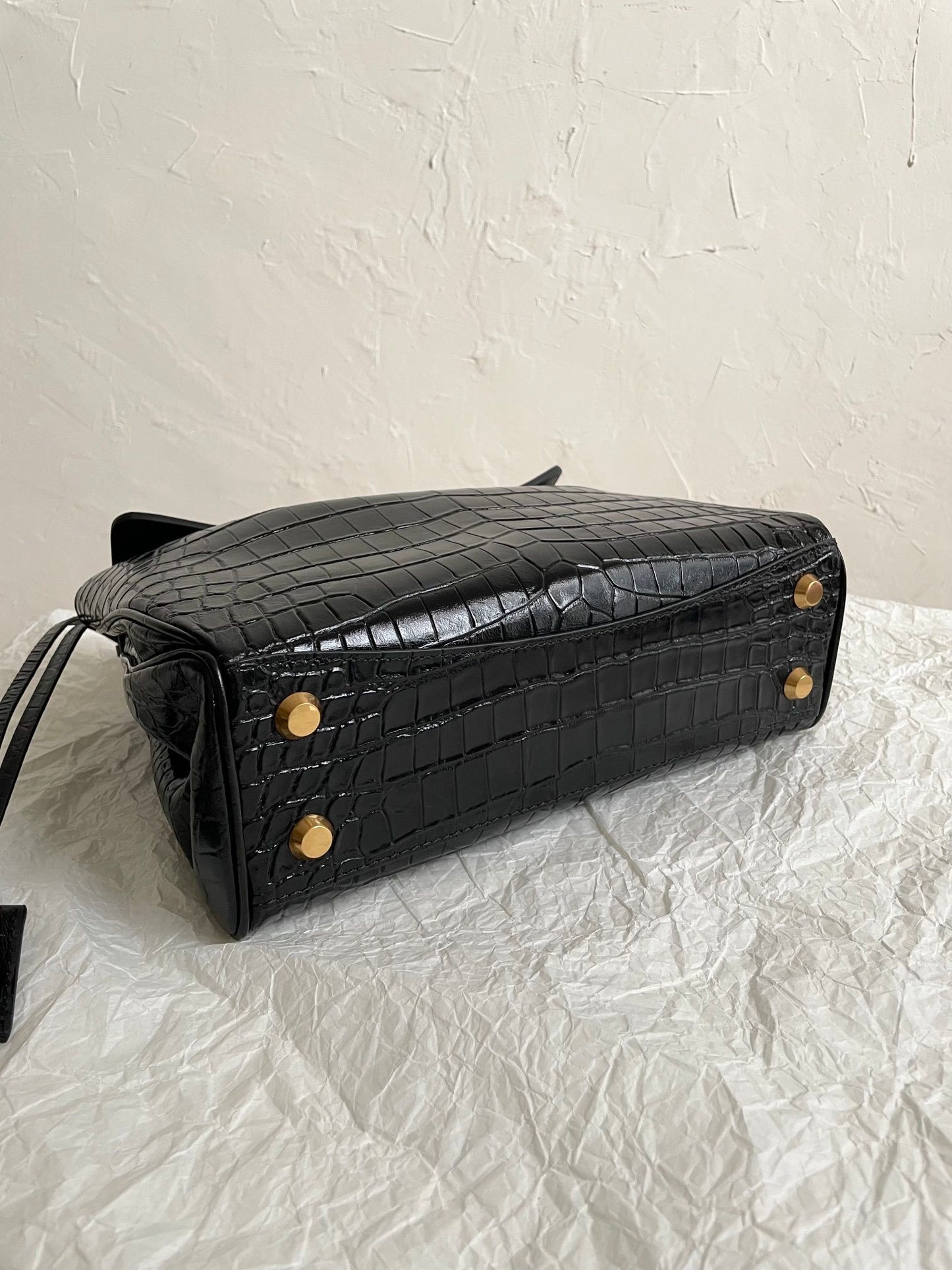 Balenciaga Rodeo Black Crocodile-Embossed Leather Luxury Bag