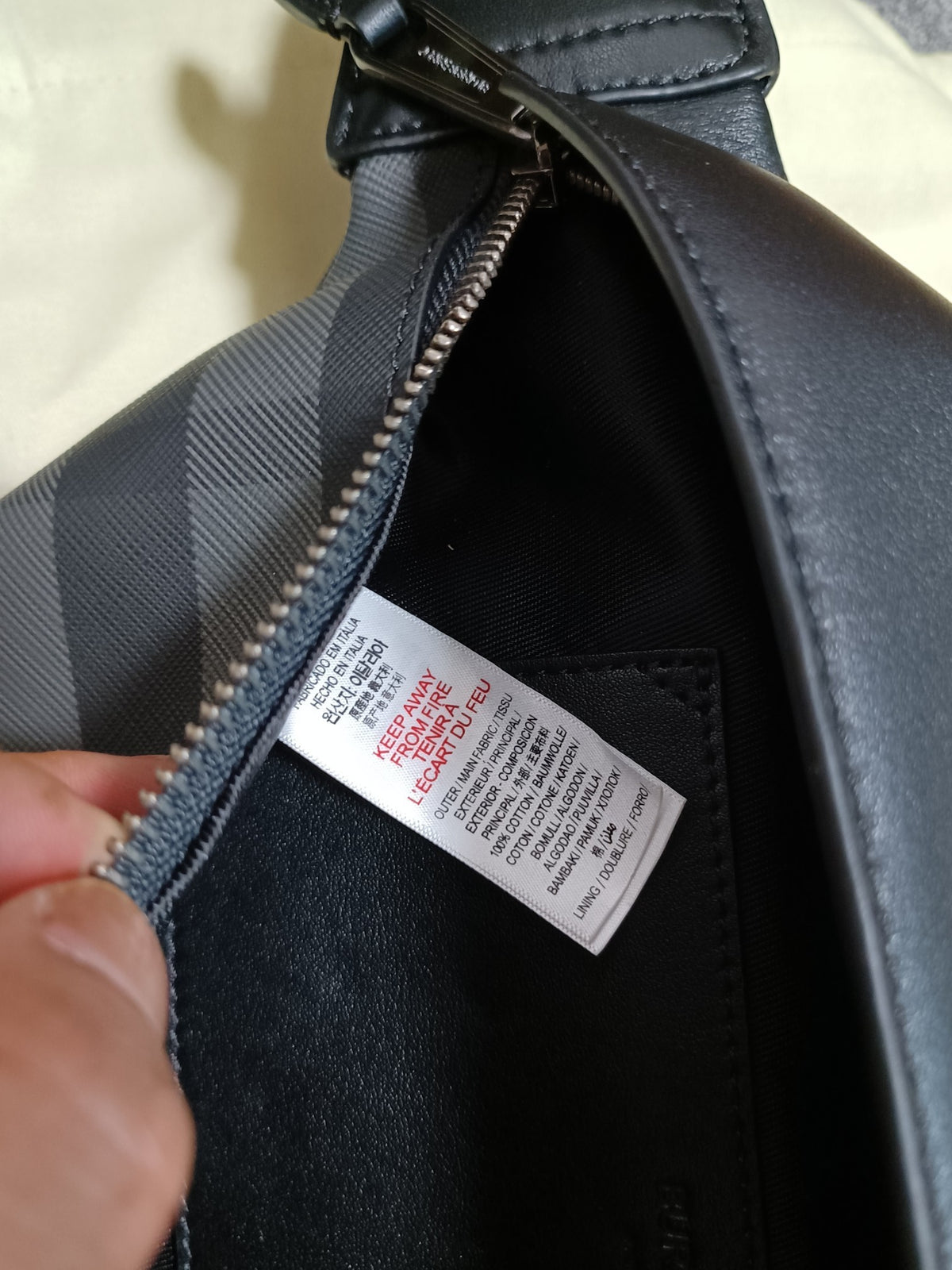 Burberry Sonny Belt Bag in Black Charcoal Check Canvas with Leather Trim