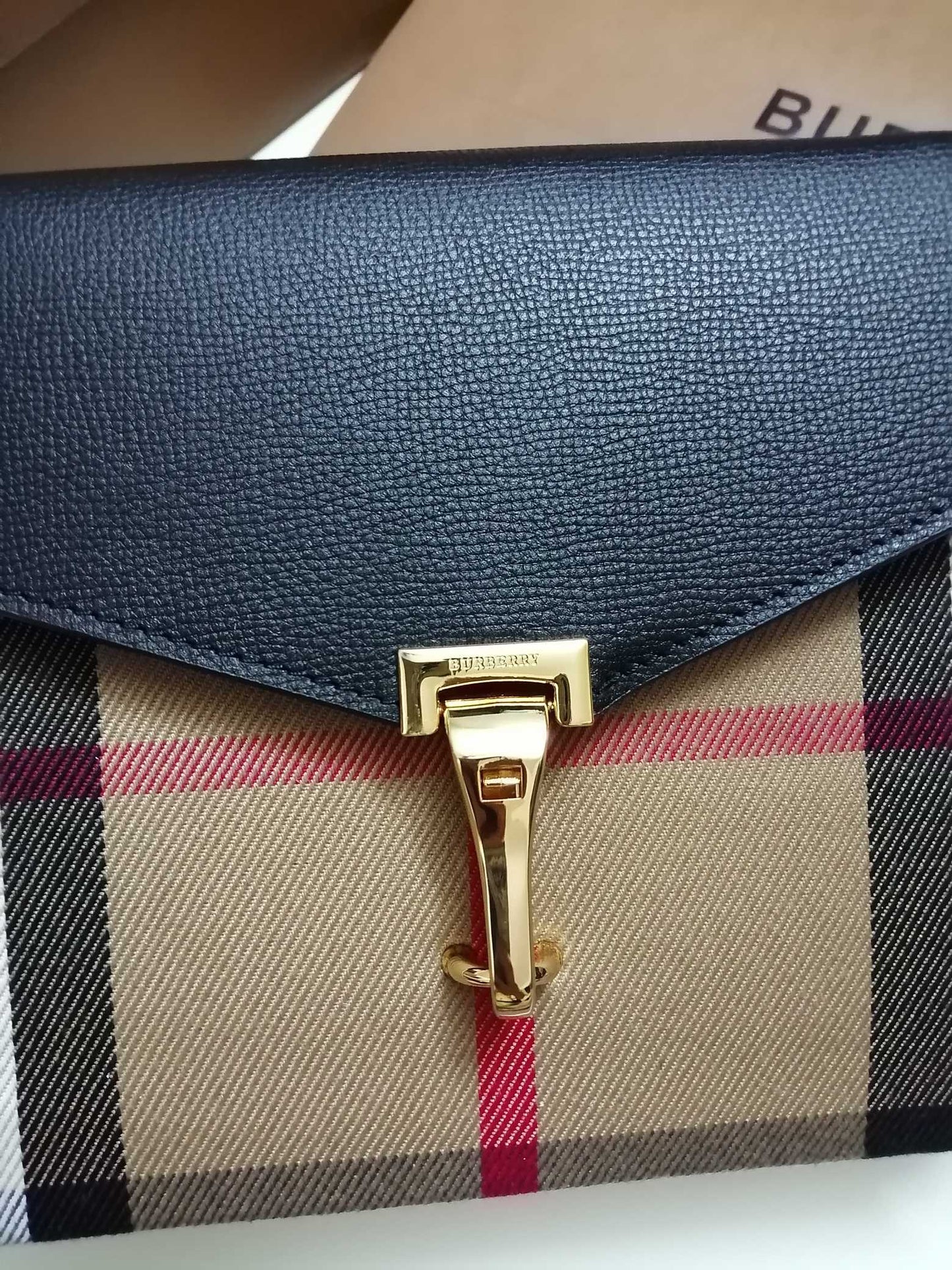 Burberry Macken Check Canvas Crossbody Bag with Gold-Tone Clasp