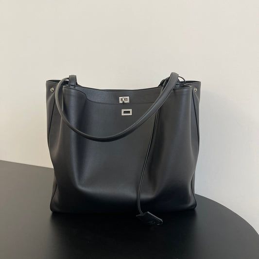 Balenciaga Rodeo Tote Bag Black Calfskin Aged-Silver Hardware