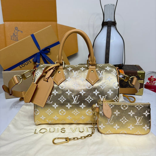 Louis Vuitton Speedy P9 Bandoulière 25 – Monogram Gold Finish with Matching Pouch