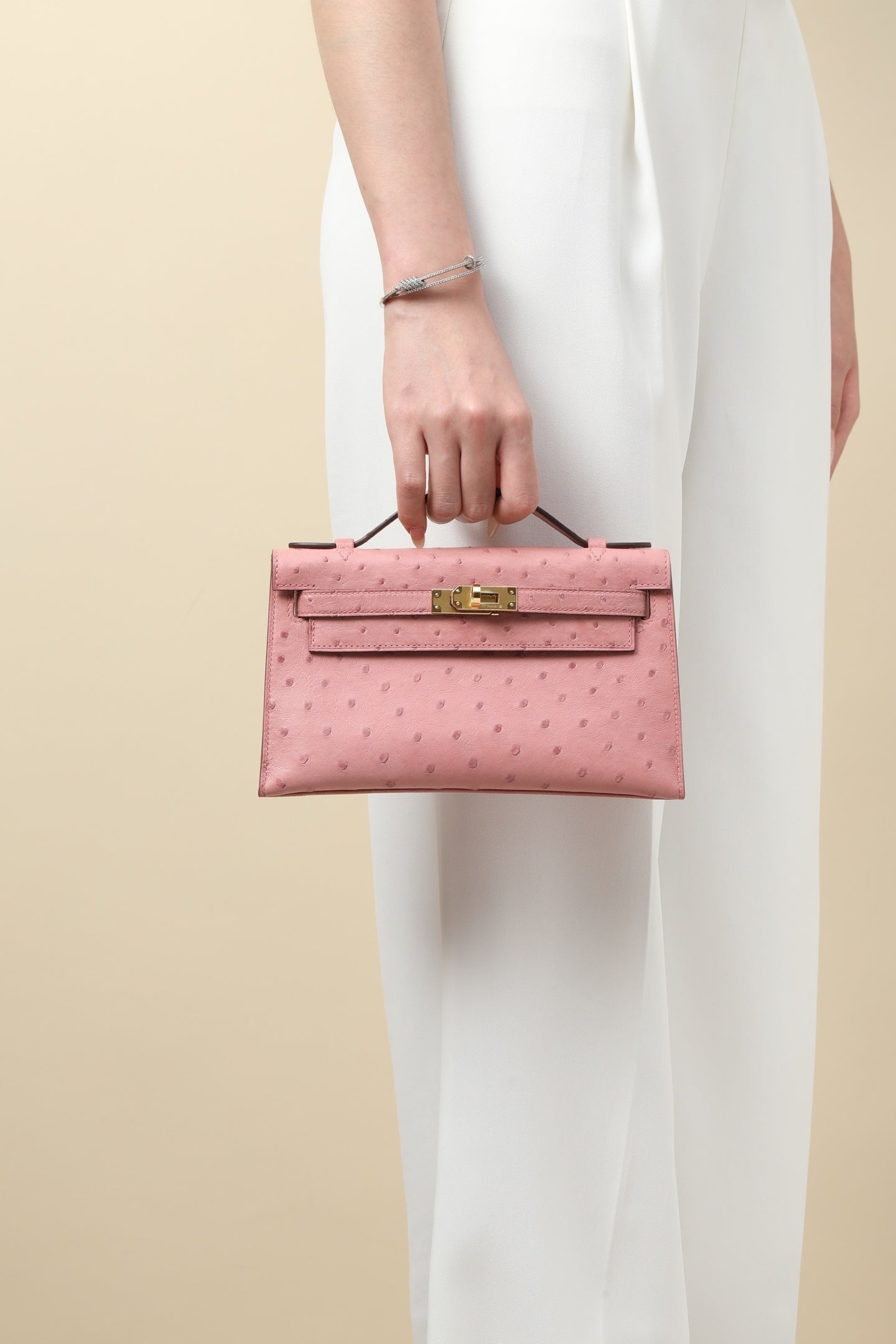 Hermès Kelly Pochette Pink Ostrich Leather