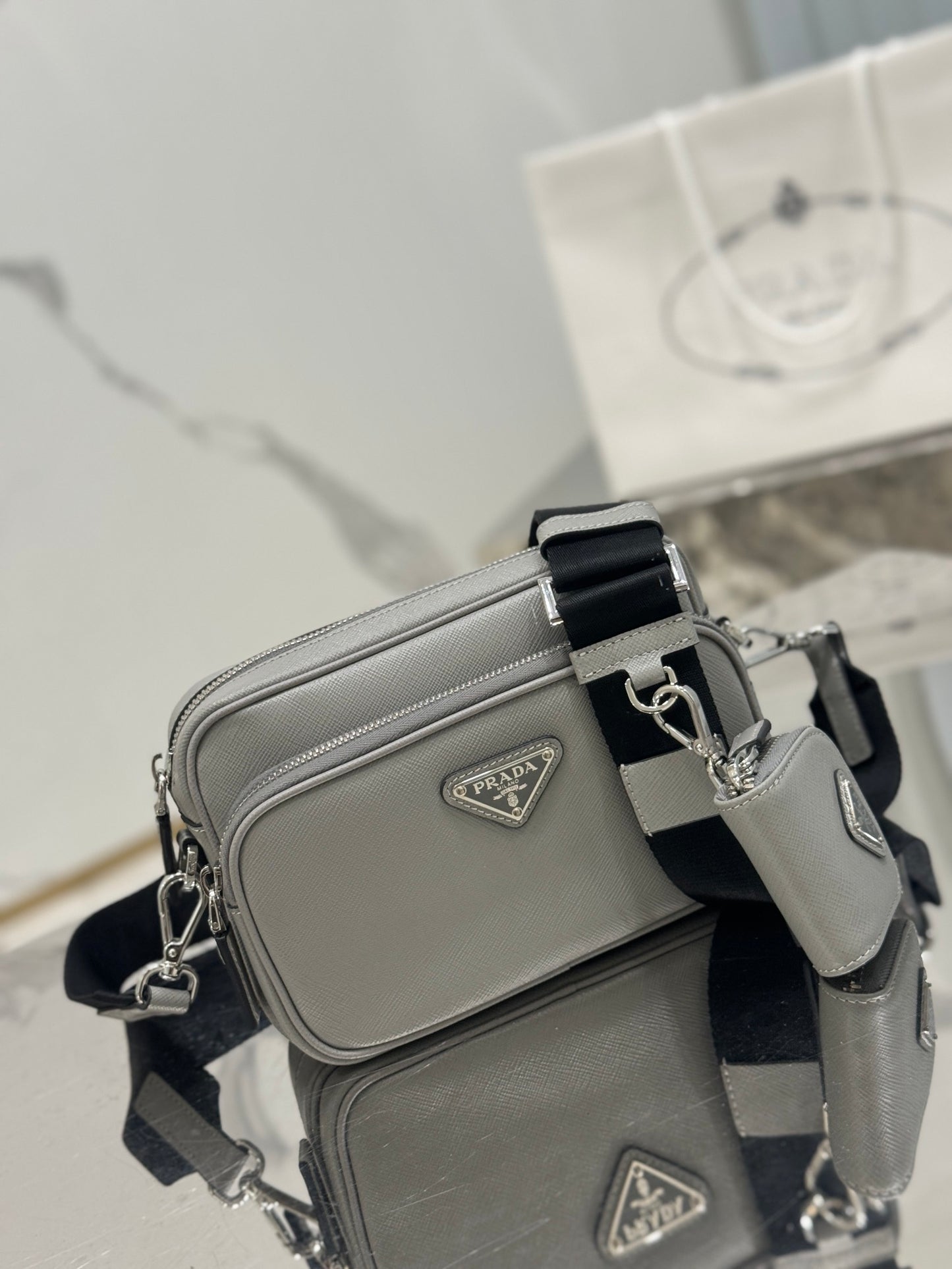 Prada Men's Saffiano Leather Crossbody Bag with Pouch – Luxury Designer Shoulder Bag