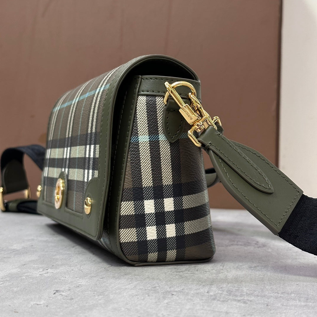 Burberry Women's Note Small Check Crossbody Bag in Olive Green Plaid